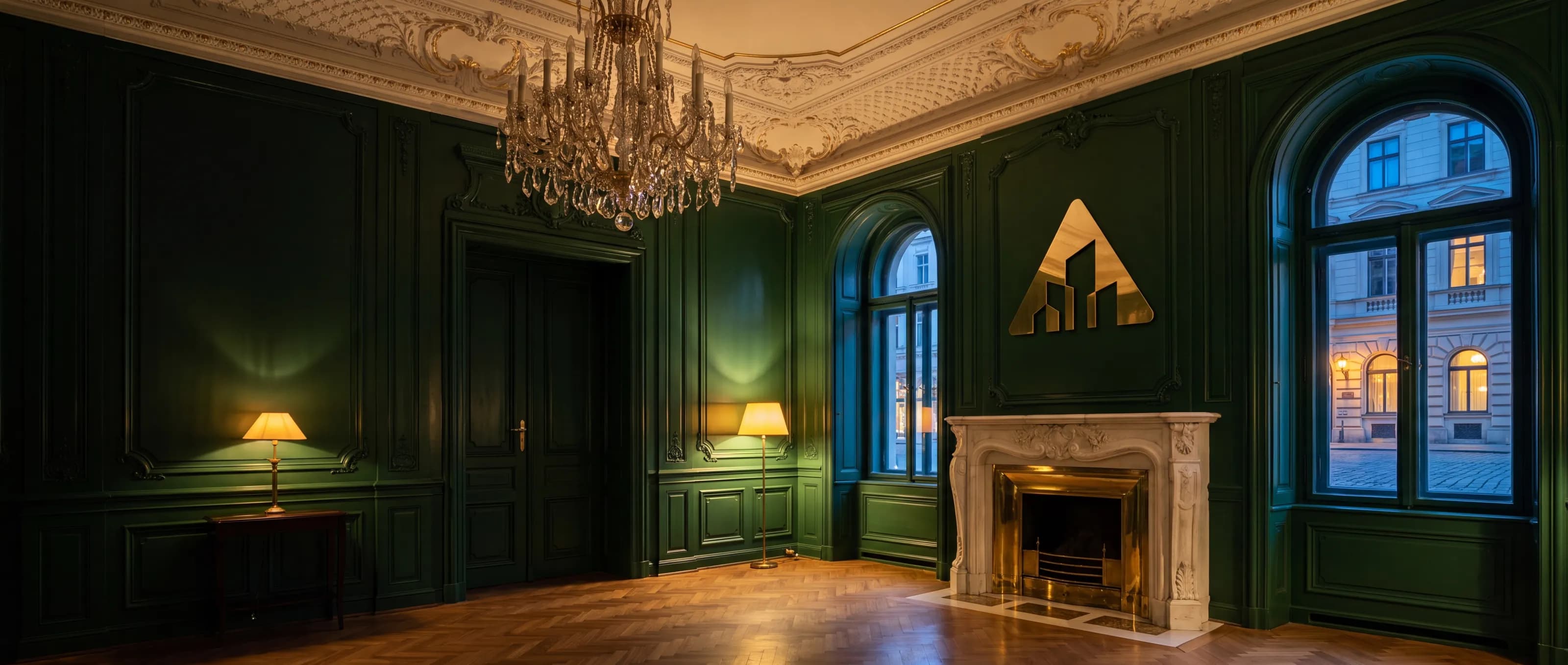 An opulent green-and-gold Viennese salon